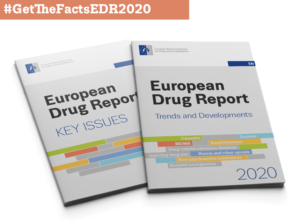 Cover of European Drug Report with hashtag #GetTheFactsEDR2020