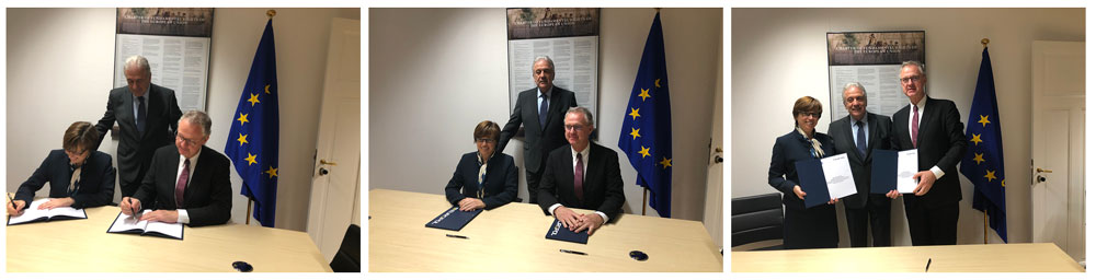 three photos from EMCDDA-Europol signing ceremony, Brussels, December 2018