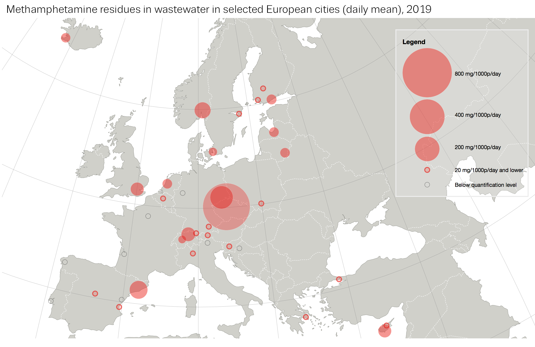 Methamphetamine residues in wastewater in selected European cities, 2019