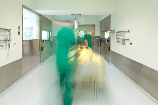 patients in hospital corridor