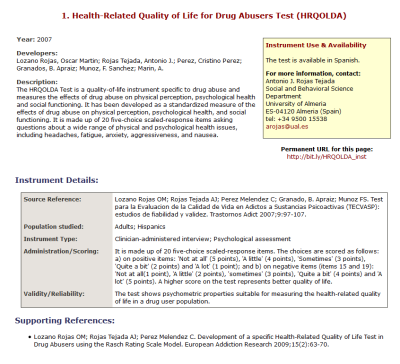 The Health-Related Quality of Life for Drug Abusers Test