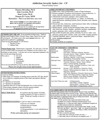 Addiction Severity Index Lite