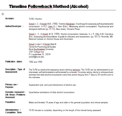 Timeline Followback Method (TLFB)