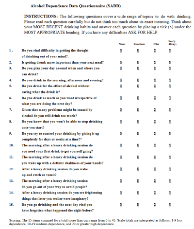 Alcohol Dependence Data Questionnaire