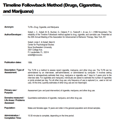 Timeline Followback Method (Drugs, Cigarettes, and Marijuana) (TLFB-DCM)