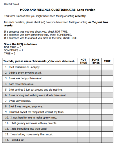 Mood and Feelings Questionnaire MFQ