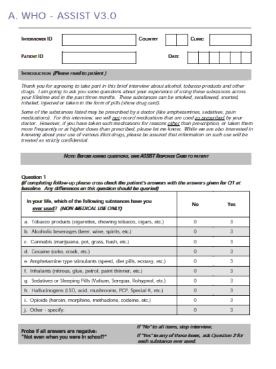 Alcohol, Smoking, and Substance Involvement Screening Test  - ASSIST