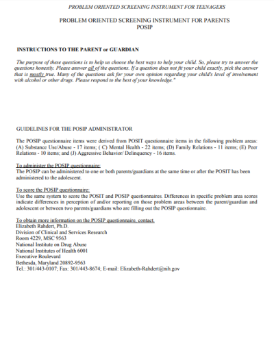 Problem Oriented Screening Instrument for Parents (POSIP)