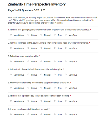 Zimbardo Time Perspective Inventory — ZTPI 