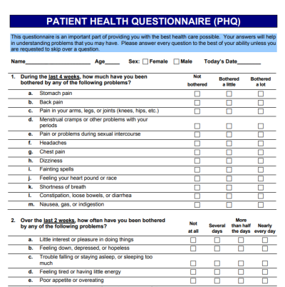 Depression in Adults - Patient Health Questionnaire (PHQ)