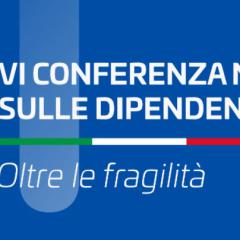 VI conference nazionale sulle dipendenze - oltre le fragilitá in blue background and white font