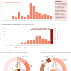 Infographic showing graphics and data on synthetic cathinones notifications and seizures